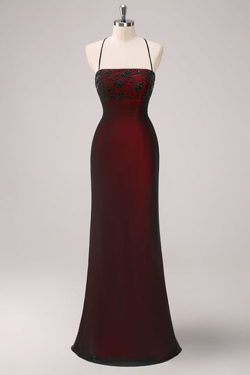 Leely Women Elegant Black Red Bridesmaid Dress with Beading Spaghetti Straps Mermaid  Gothic Vintage 90s Evenig Prom Dress